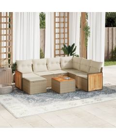 vidaXL 8-częściowy zestaw mebli ogrodowych z poduszkami, beżowy, polirattan Dārza mēbeļu komplekti