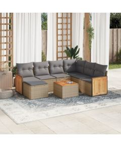 vidaXL 8-częściowy zestaw mebli ogrodowych z poduszkami, beżowy, polirattan Dārza mēbeļu komplekti