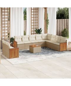 vidaXL 11-częściowy zestaw mebli ogrodowych z poduszkami, beżowy, polirattan Dārza mēbeļu komplekti