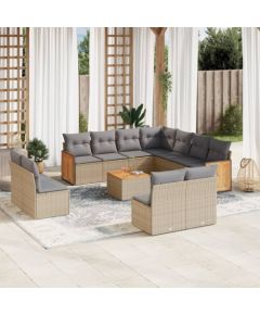 vidaXL 12-częściowy zestaw mebli ogrodowych z poduszkami, beżowy, polirattan Dārza mēbeļu komplekti