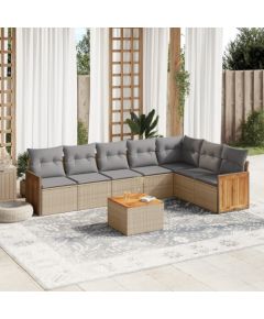 vidaXL 8-częściowy zestaw mebli ogrodowych z poduszkami, beżowy, polirattan Dārza mēbeļu komplekti