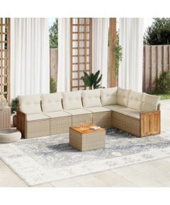 vidaXL 8-częściowy zestaw mebli ogrodowych z poduszkami, beżowy, polirattan Dārza mēbeļu komplekti