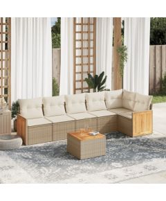 vidaXL 7-częściowy zestaw wypoczynkowy do ogrodu, z poduszkami, beżowy Dārza mēbeļu komplekti