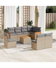 vidaXL 9-częściowy zestaw mebli ogrodowych z poduszkami, beżowy, polirattan Dārza mēbeļu komplekti