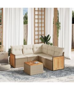 vidaXL 6-częściowy zestaw mebli ogrodowych z poduszkami, beżowy, polirattan Dārza mēbeļu komplekti