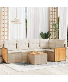 vidaXL 6-częściowy zestaw mebli ogrodowych z poduszkami, beżowy, polirattan Dārza mēbeļu komplekti