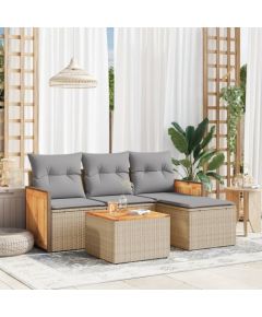 vidaXL 5-częsciowy zestaw mebli ogrodowych z poduszkami, beżowy, polirattan Dārza mēbeļu komplekti