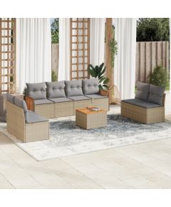 vidaXL 9-częsciowy zestaw mebli ogrodowych z poduszkami, beżowy, polirattan Dārza mēbeļu komplekti