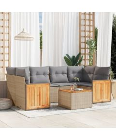 vidaXL 7-częściowy zestaw wypoczynkowy do ogrodu, z poduszkami, beżowy Dārza mēbeļu komplekti