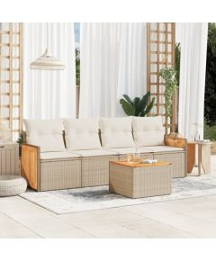 vidaXL 5-częsciowy zestaw mebli ogrodowych z poduszkami, beżowy, polirattan Dārza mēbeļu komplekti