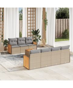 vidaXL 8-częsciowy zestaw mebli ogrodowych z poduszkami, beżowy, polirattan Dārza mēbeļu komplekti