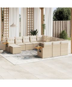 vidaXL 11-częściowy zestaw mebli ogrodowych z poduszkami, beżowy, polirattan Dārza mēbeļu komplekti