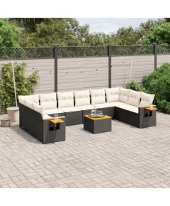 vidaXL 11-częściowy zestaw wypoczynkowy do ogrodu, poduszki czarny rattan PE Dārza mēbeļu komplekti