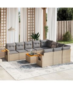 vidaXL 11-częściowy zestaw mebli ogrodowych z poduszkami, beżowy, polirattan Dārza mēbeļu komplekti