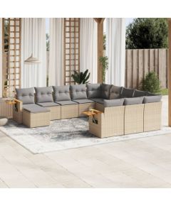 vidaXL 11-częściowy zestaw mebli ogrodowych z poduszkami, beżowy, polirattan Dārza mēbeļu komplekti