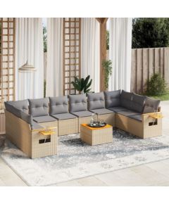 vidaXL 11-częściowy zestaw mebli ogrodowych z poduszkami, beżowy, polirattan Dārza mēbeļu komplekti