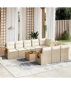 vidaXL 11-częściowy zestaw mebli ogrodowych z poduszkami, beżowy, polirattan Dārza mēbeļu komplekti