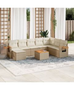 vidaXL 9-częściowy zestaw mebli ogrodowych z poduszkami, beżowy, polirattan Dārza mēbeļu komplekti