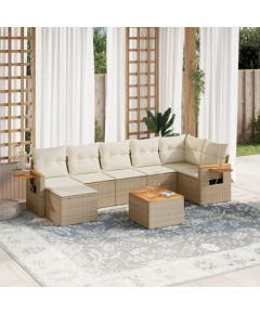 vidaXL 8-częściowy zestaw mebli ogrodowych z poduszkami, beżowy, polirattan Dārza mēbeļu komplekti