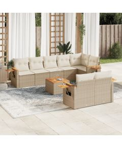 vidaXL 9-częściowy zestaw mebli ogrodowych z poduszkami, beżowy, polirattan Dārza mēbeļu komplekti