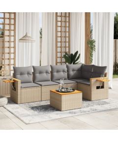 vidaXL 6-częściowy zestaw mebli ogrodowych z poduszkami, beżowy, polirattan Dārza mēbeļu komplekti