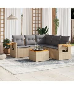 vidaXL 6-częściowy zestaw mebli ogrodowych z poduszkami, beżowy, polirattan Dārza mēbeļu komplekti