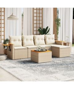 vidaXL 6-częściowy zestaw mebli ogrodowych z poduszkami, beżowy, polirattan Dārza mēbeļu komplekti