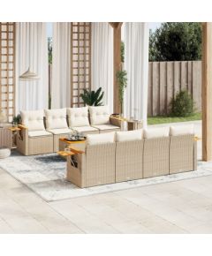 vidaXL 9-częściowy zestaw mebli ogrodowych z poduszkami, beżowy, polirattan Dārza mēbeļu komplekti