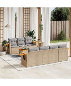 vidaXL 8-częściowy zestaw mebli ogrodowych z poduszkami, beżowy, polirattan Dārza mēbeļu komplekti