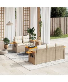 vidaXL 6-częściowy zestaw mebli ogrodowych z poduszkami, beżowy, polirattan Dārza mēbeļu komplekti