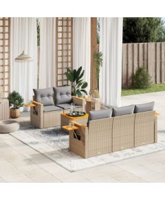 vidaXL 6-częściowy zestaw mebli ogrodowych z poduszkami, beżowy, polirattan Dārza mēbeļu komplekti