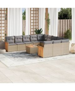 vidaXL 13-częściowy zestaw mebli ogrodowych z poduszkami, beżowy, polirattan Dārza mēbeļu komplekti