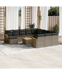 vidaXL 13-częściowy zestaw mebli ogrodowych z poduszkami, szary, polirattan Dārza mēbeļu komplekti