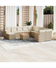 vidaXL 12-częściowy zestaw mebli ogrodowych z poduszkami, beżowy, polirattan Dārza mēbeļu komplekti