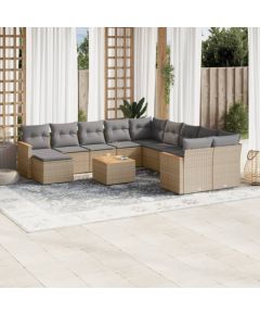 vidaXL 12-częściowy zestaw mebli ogrodowych z poduszkami, beżowy, polirattan Dārza mēbeļu komplekti