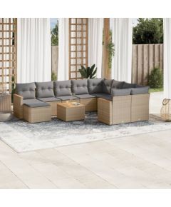 vidaXL 11-częściowy zestaw mebli ogrodowych z poduszkami, beżowy, polirattan Dārza mēbeļu komplekti