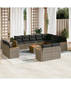 vidaXL 13-częściowy zestaw mebli ogrodowych z poduszkami, szary, polirattan Dārza mēbeļu komplekti