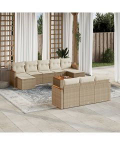 vidaXL 11-częściowy zestaw mebli ogrodowych z poduszkami, beżowy, polirattan Dārza mēbeļu komplekti