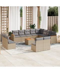 vidaXL 13-częściowy zestaw mebli ogrodowych z poduszkami, beżowy, polirattan Dārza mēbeļu komplekti