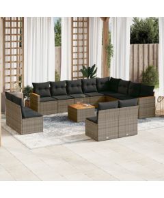 vidaXL 13-częściowy zestaw mebli ogrodowych z poduszkami, szary, polirattan Dārza mēbeļu komplekti