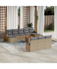 vidaXL 11-częściowy zestaw mebli ogrodowych z poduszkami, beżowy, polirattan Dārza mēbeļu komplekti