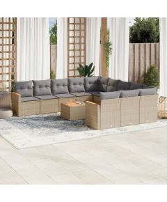 vidaXL 12-częściowy zestaw mebli ogrodowych z poduszkami, beżowy, polirattan Dārza mēbeļu komplekti