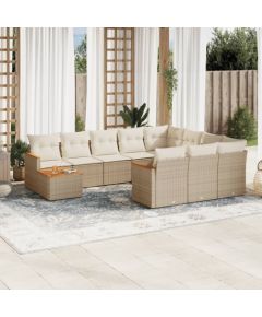 vidaXL 11-częściowy zestaw mebli ogrodowych z poduszkami, beżowy, polirattan Dārza mēbeļu komplekti