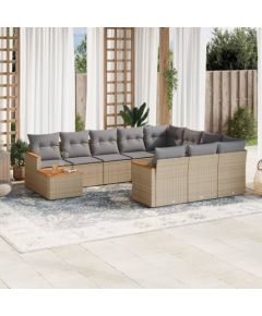 vidaXL 11-częściowy zestaw mebli ogrodowych z poduszkami, beżowy, polirattan Dārza mēbeļu komplekti