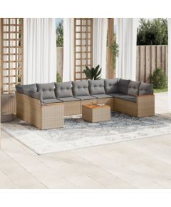 vidaXL 11-częściowy zestaw mebli ogrodowych z poduszkami, beżowy, polirattan Dārza mēbeļu komplekti