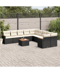 vidaXL 11-częściowy zestaw wypoczynkowy do ogrodu, poduszki czarny rattan PE Dārza mēbeļu komplekti