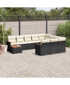 vidaXL 11-częściowy zestaw wypoczynkowy do ogrodu, poduszki czarny rattan PE Dārza mēbeļu komplekti