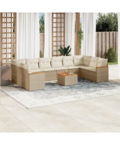 vidaXL 11-częściowy zestaw mebli ogrodowych z poduszkami, beżowy, polirattan Dārza mēbeļu komplekti