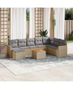 vidaXL 9-częściowy zestaw mebli ogrodowych z poduszkami, beżowy, polirattan Dārza mēbeļu komplekti