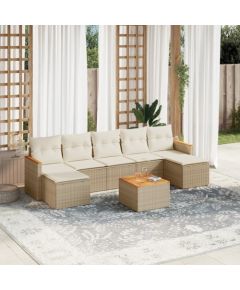 vidaXL 8-częściowy zestaw mebli ogrodowych z poduszkami, beżowy, polirattan Dārza mēbeļu komplekti